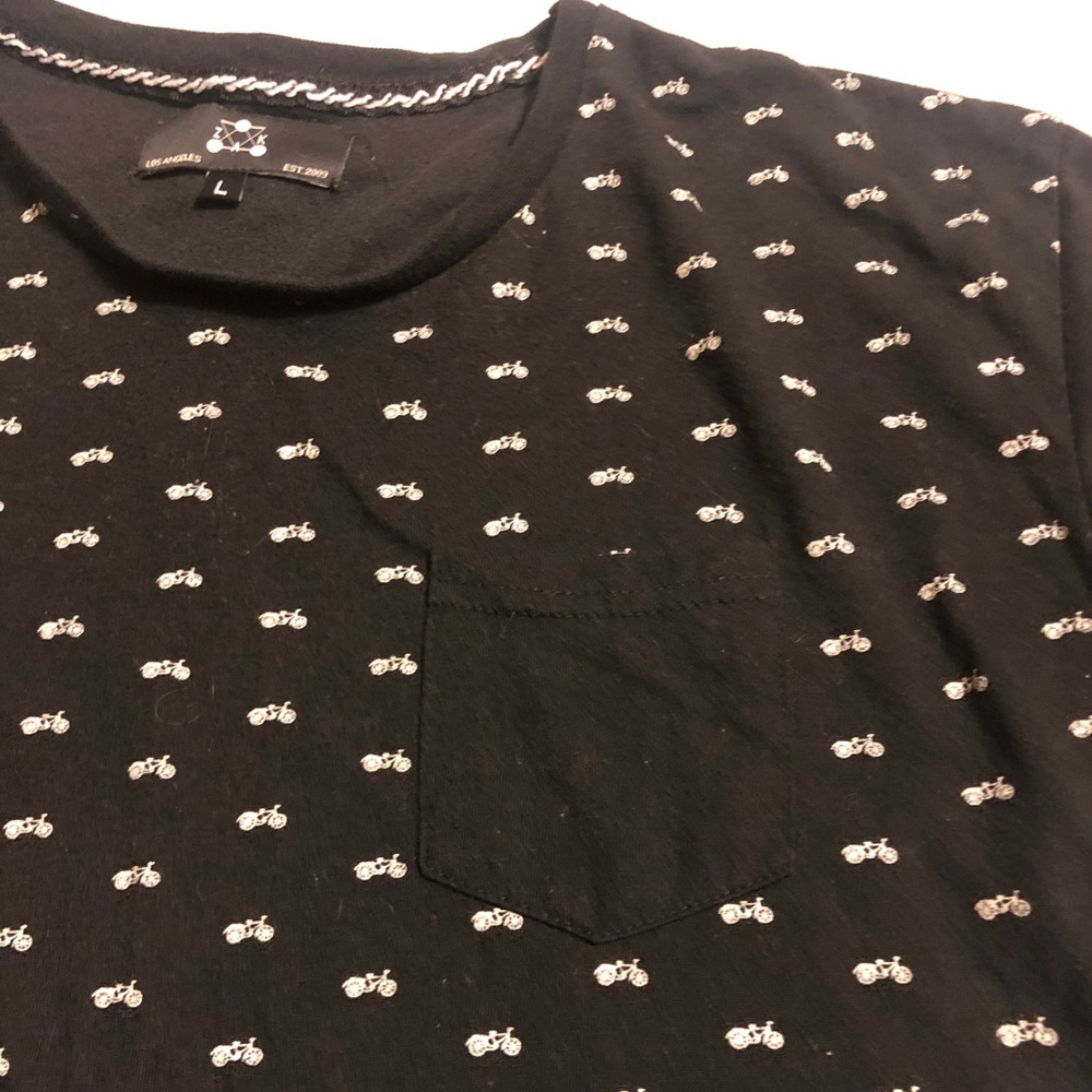 Zak black shirt w/ motorcycles and pocket.